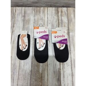Peds‎ Womens Ultra Low Liner Socks Black 4-7 Petite 7 Pair Total Gel Tab